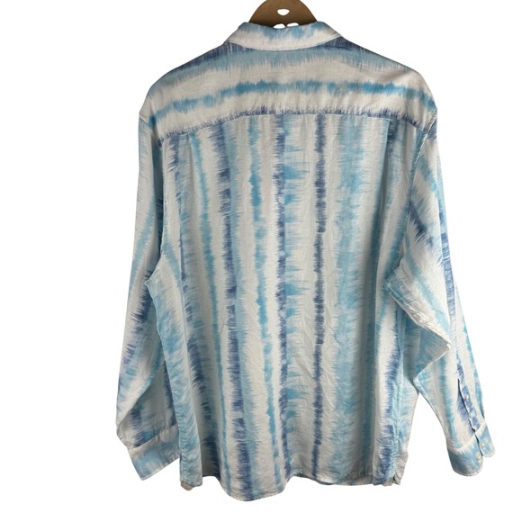 Tommy Bahama Men XXL Linen Long Sleeve Button Up Shirt Blue Stripe Contrast Cuff - Picture 3 of 10